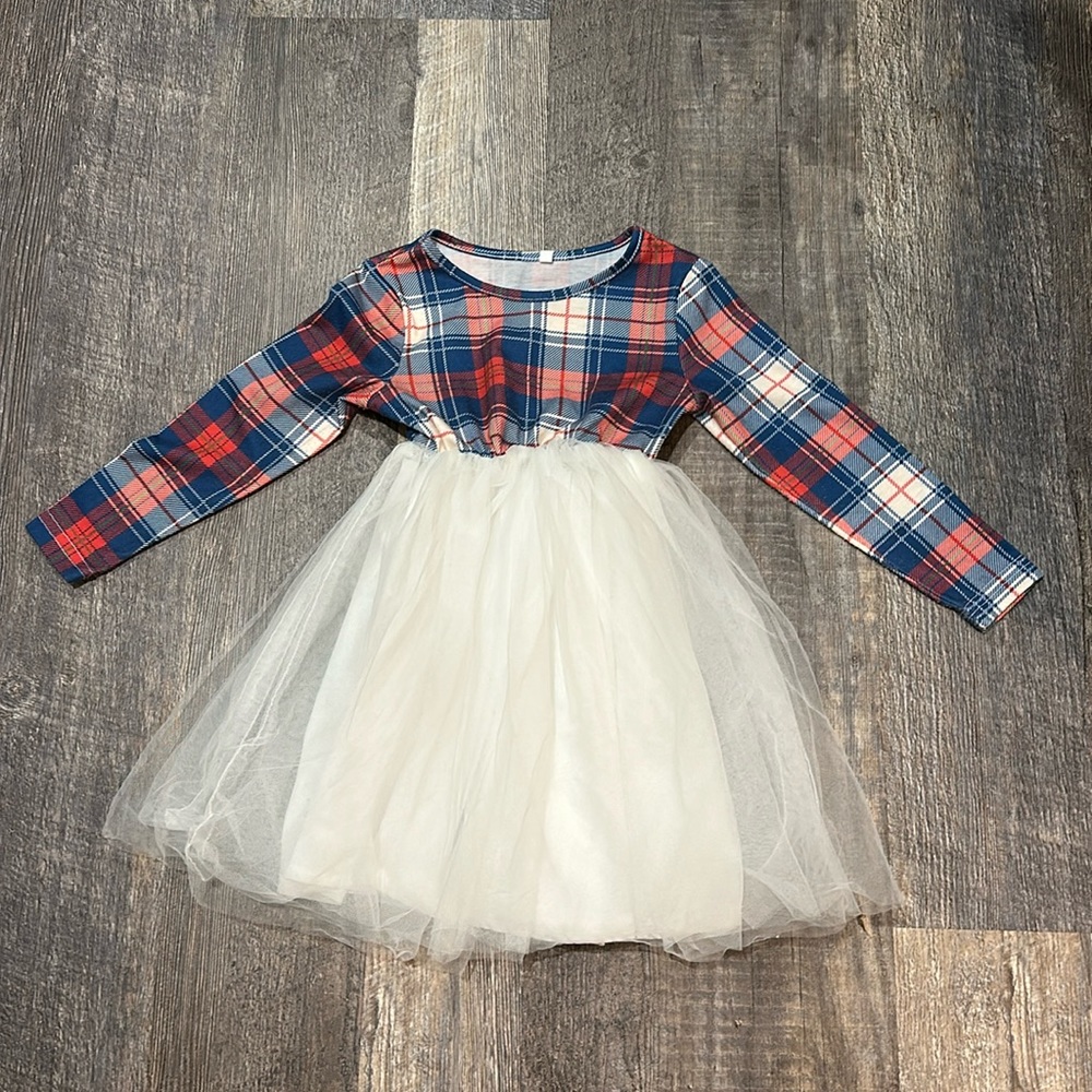 Girls Plaid & Tulle Dress - 3T